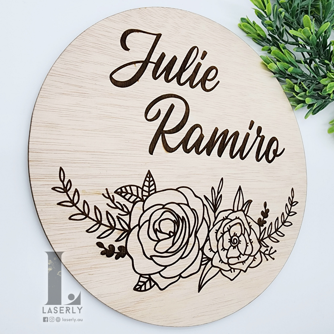 Floral Engraved Name Sign Board