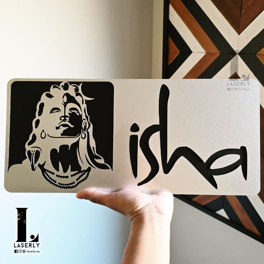 Contemporary Isha house number plaque with clean typography and premium finish.